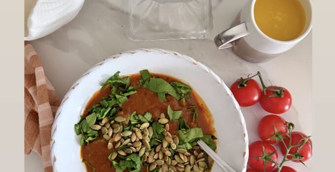 Roast Veggie Soup with Tamari Crunch